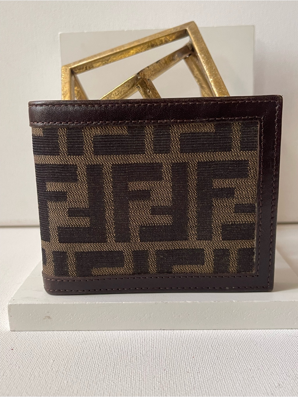 Fendi Brown Zucca Mens Leather Bifold Wallet Authentic Vintage